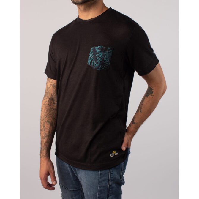 CAMISETA CREW NECK BOLSO AZUL MASCULINA CORONA PRETO