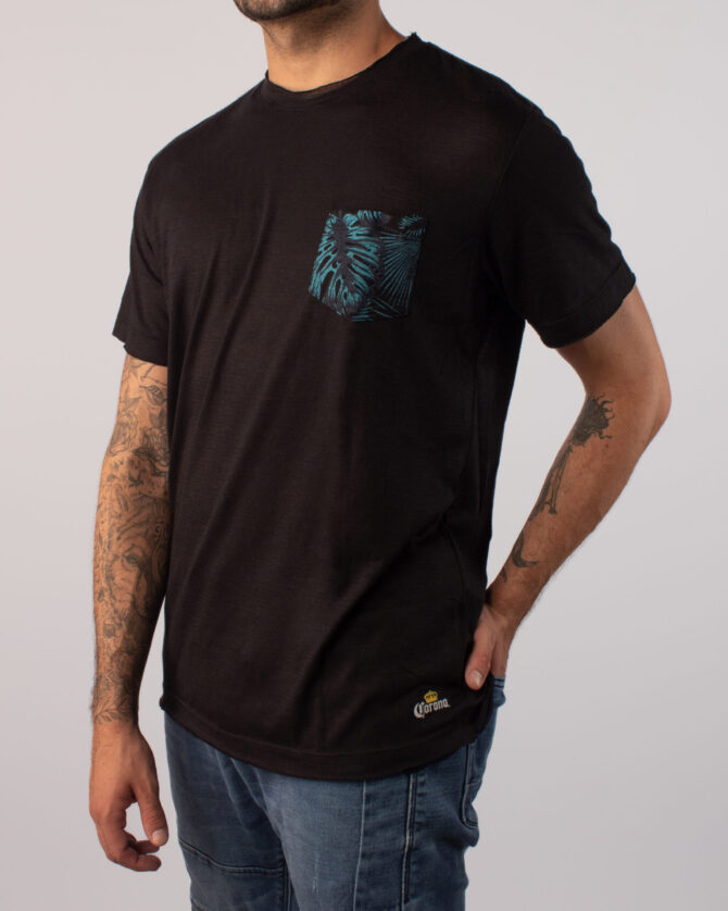 CAMISETA CREW NECK BOLSO AZUL MASCULINA CORONA PRETO M