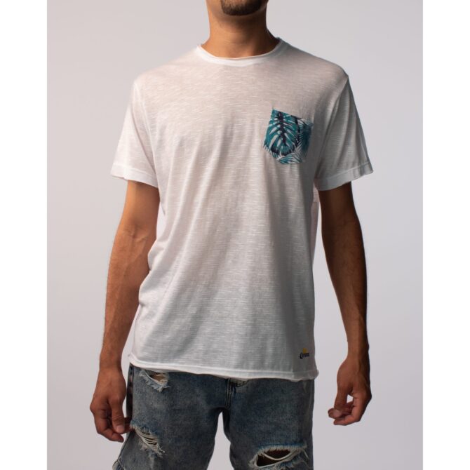 CAMISETA CREW NECK BOLSO AZUL MASCULINA CORONA BRANCO